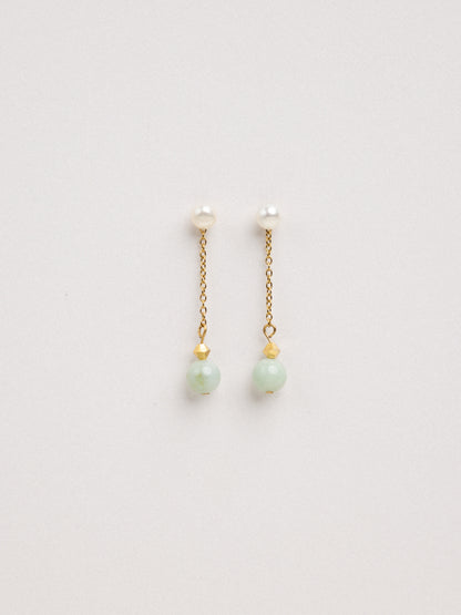 Pearl & Jade Detachable Drop Earrings