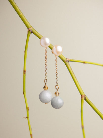 Pearl & Jade Detachable Drop Earrings