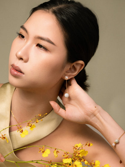 Pearl & Jade Detachable Drop Earrings