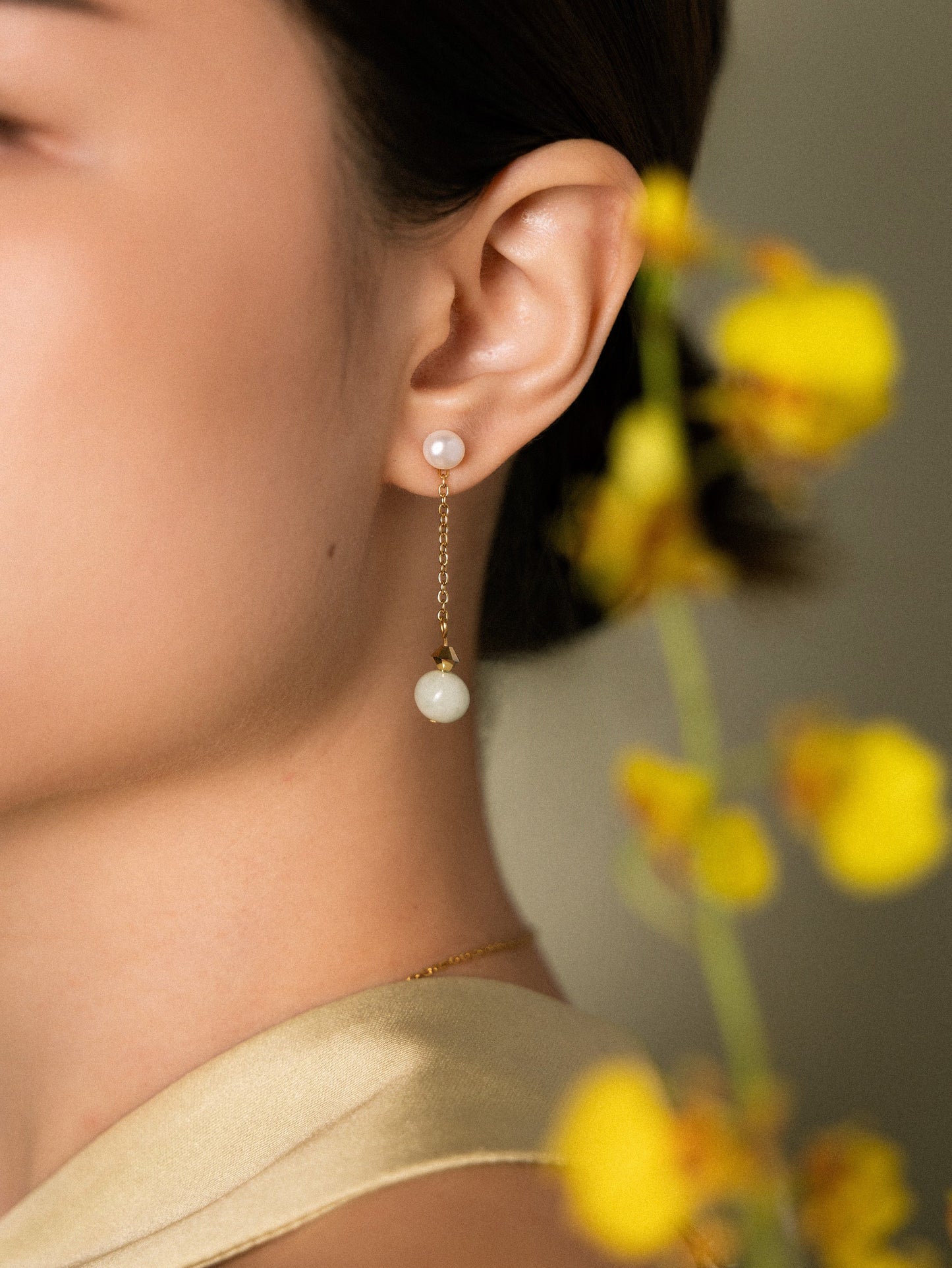 Pearl & Jade Detachable Drop Earrings