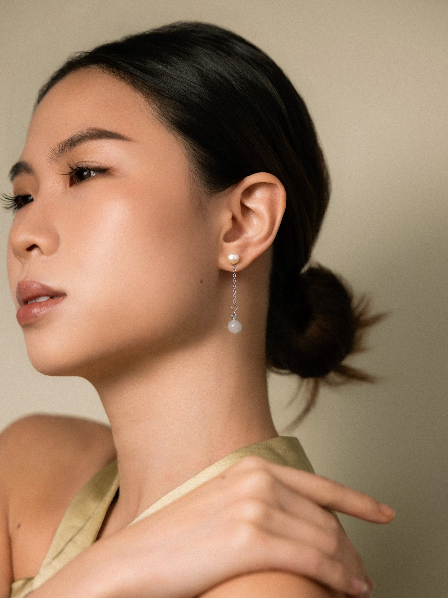 Pearl & Jade Detachable Drop Earrings