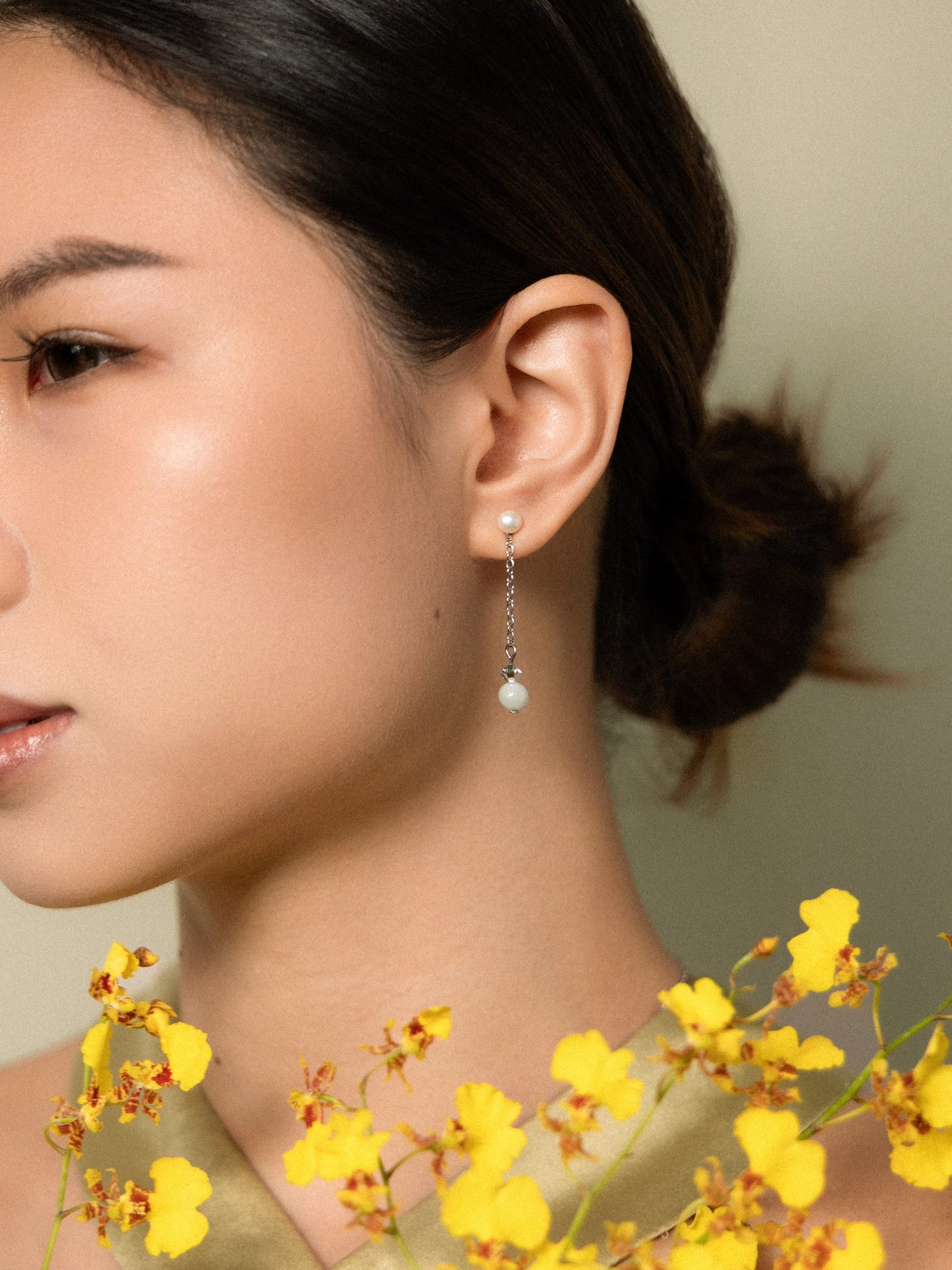 Pearl & Jade Detachable Drop Earrings