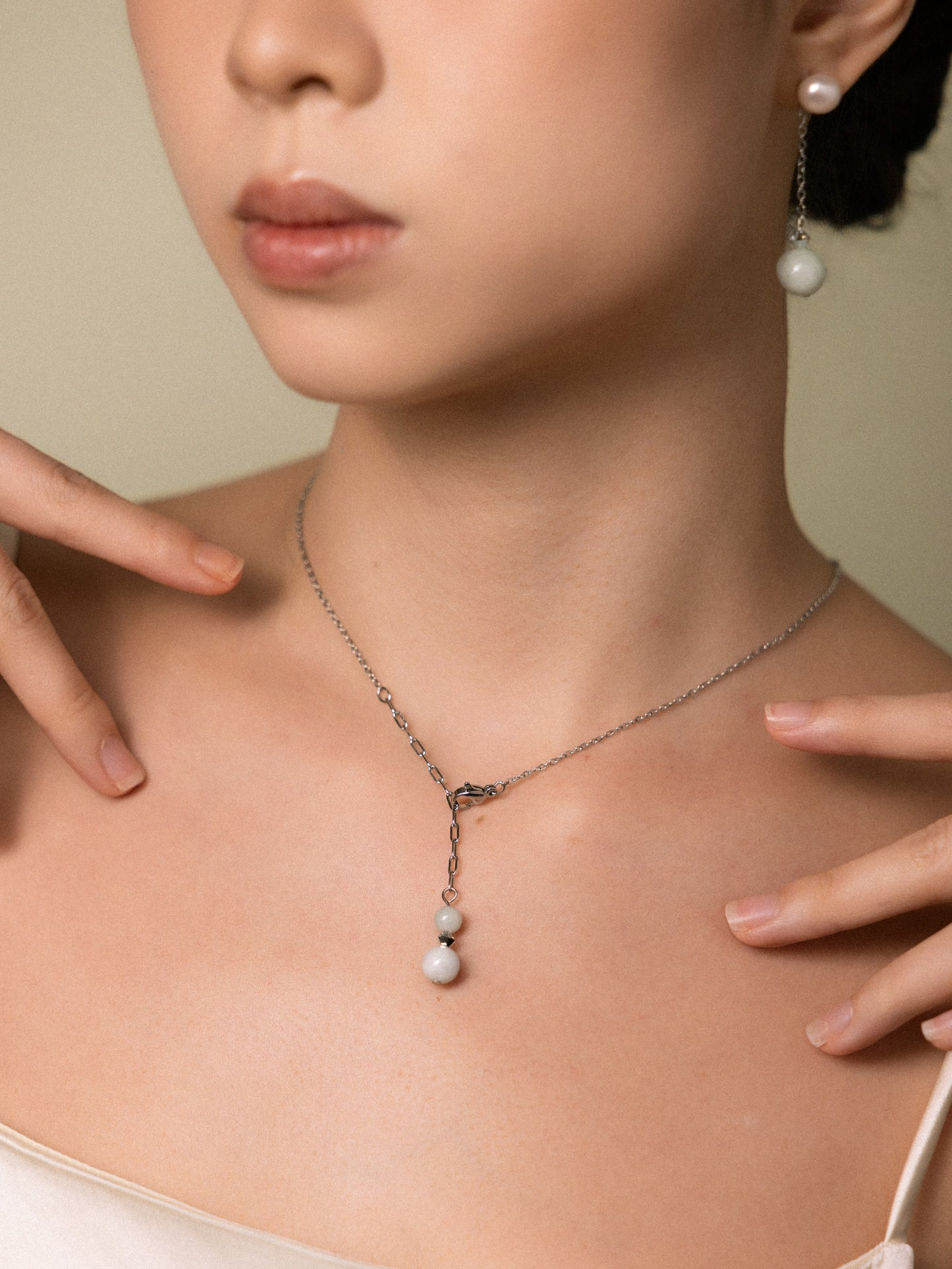 Blessing Lariat Necklace with Jade Back-Pendant