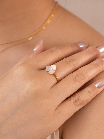 Opalescent shell petal ring